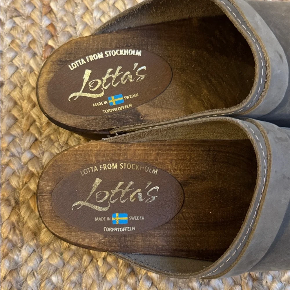 Lotta's From Stockholm 42 Wooden Taupe Nubuck Classic Leather Clogs - Picture 3 of 11